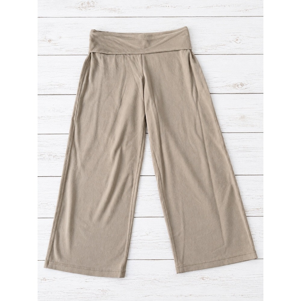 Athleta Yoga Pants Wide Leg Foldover Waist Supplex Nylon Lycra Tan Beige XS 4463
